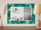 Blue Leaf Pattern Tempered Glass Mirror – Modern UV Printed Wall Art Design