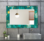 Blue Leaf Pattern Tempered Glass Mirror – Modern UV Printed Wall Art Design