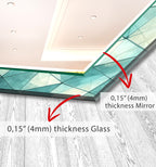 Geometric Blue Pattern Tempered Glass Mirror – Modern Oval UV Printed Wall Art