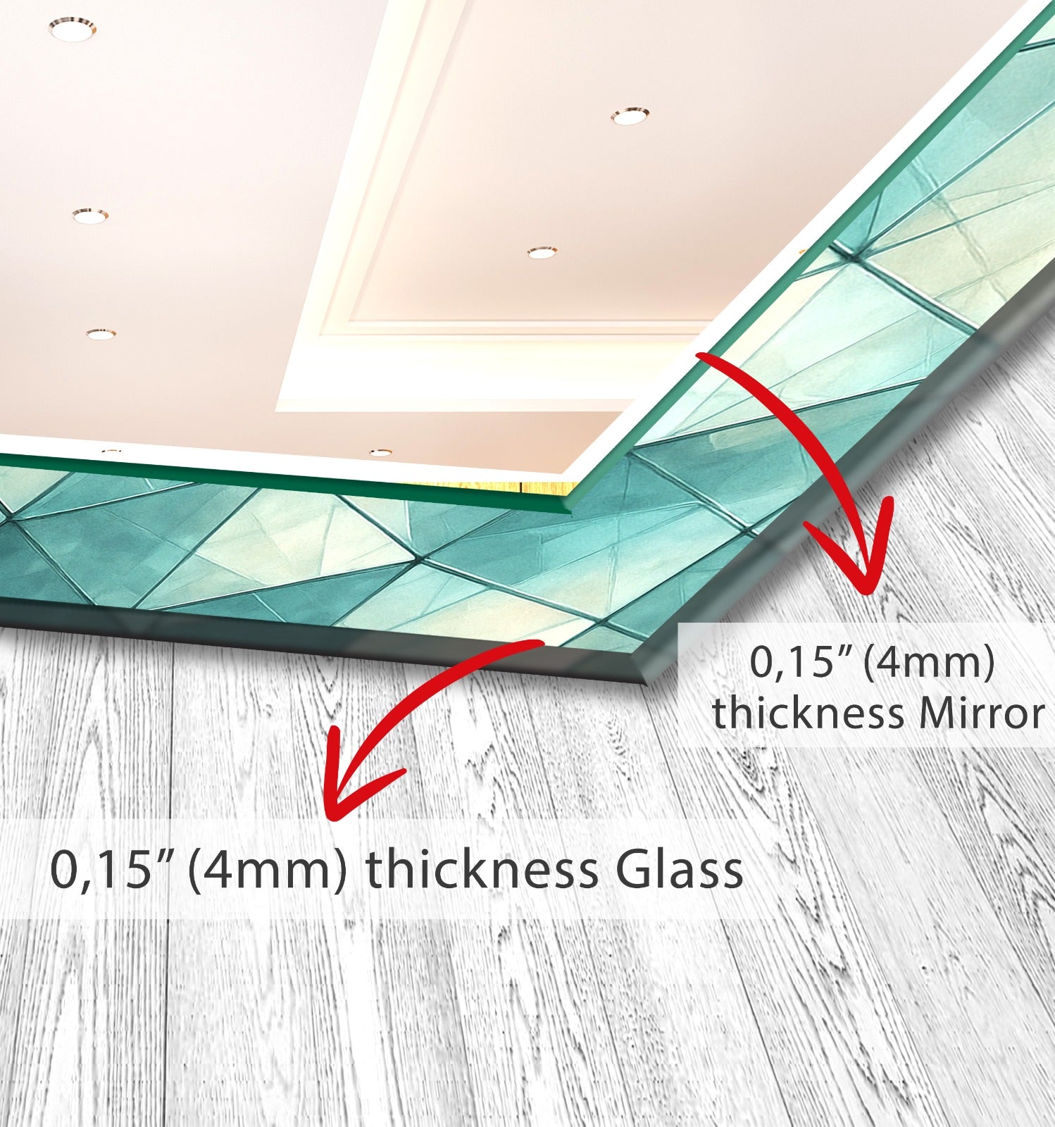 Geometric Blue Pattern Tempered Glass Mirror – Modern Oval UV Printed Wall Art