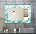 Geometric Blue Pattern Tempered Glass Mirror – Modern Oval UV Printed Wall Art