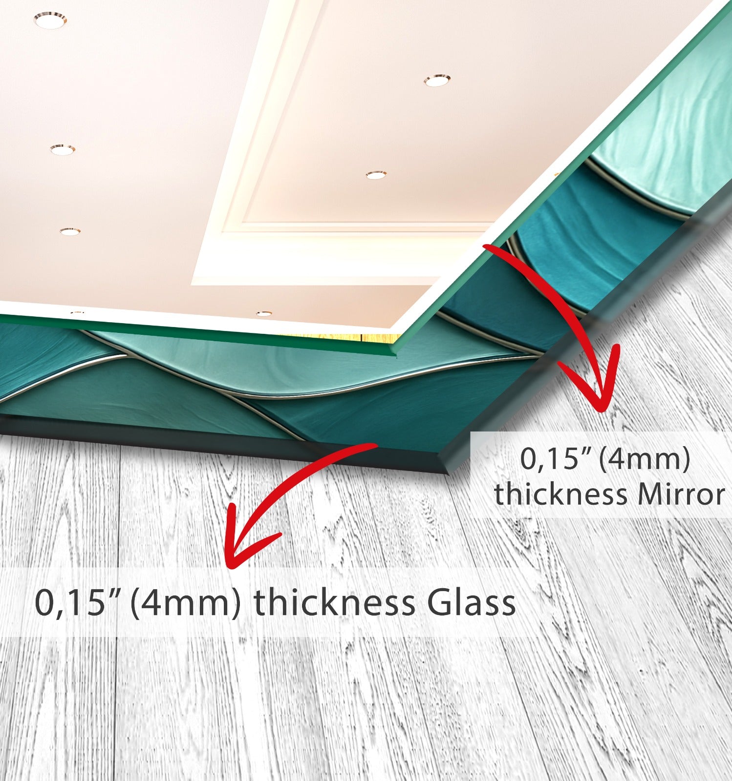 Geometric Blue Pattern Tempered Glass Mirror – Modern Oval UV Printed Wall Art (Kopya)