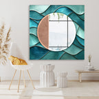 Geometric Blue Pattern Tempered Glass Mirror – Modern Oval UV Printed Wall Art (Kopya)