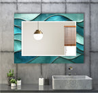Geometric Blue Pattern Tempered Glass Mirror – Modern Oval UV Printed Wall Art (Kopya)
