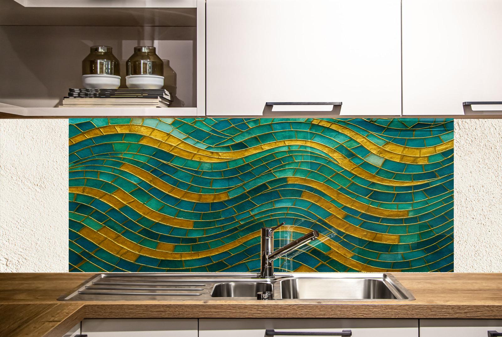 a kitchen with a sink and a tiled backsplash