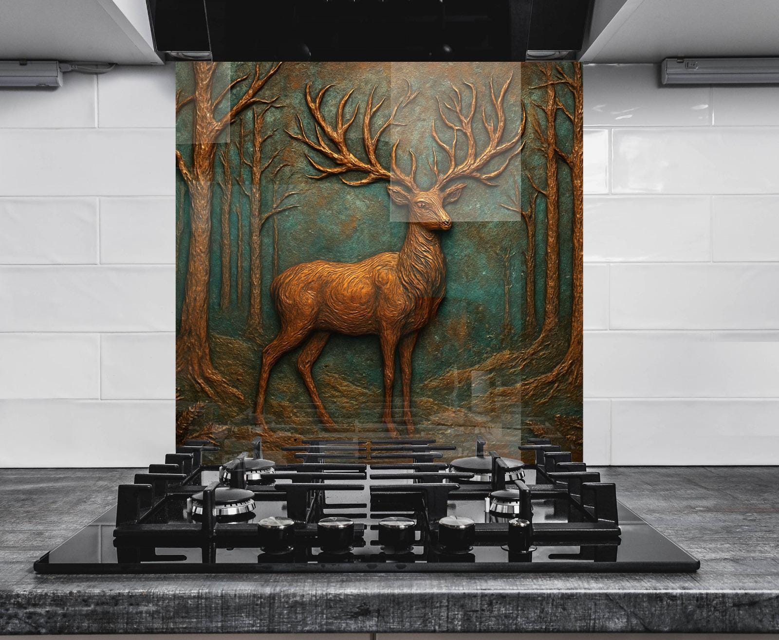 a painting of a deer in a forest