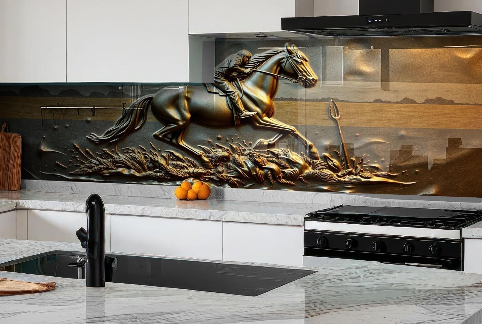 Horse Tempered Glass Kitchen Backsplash: Equestrian Art Stove Cover
