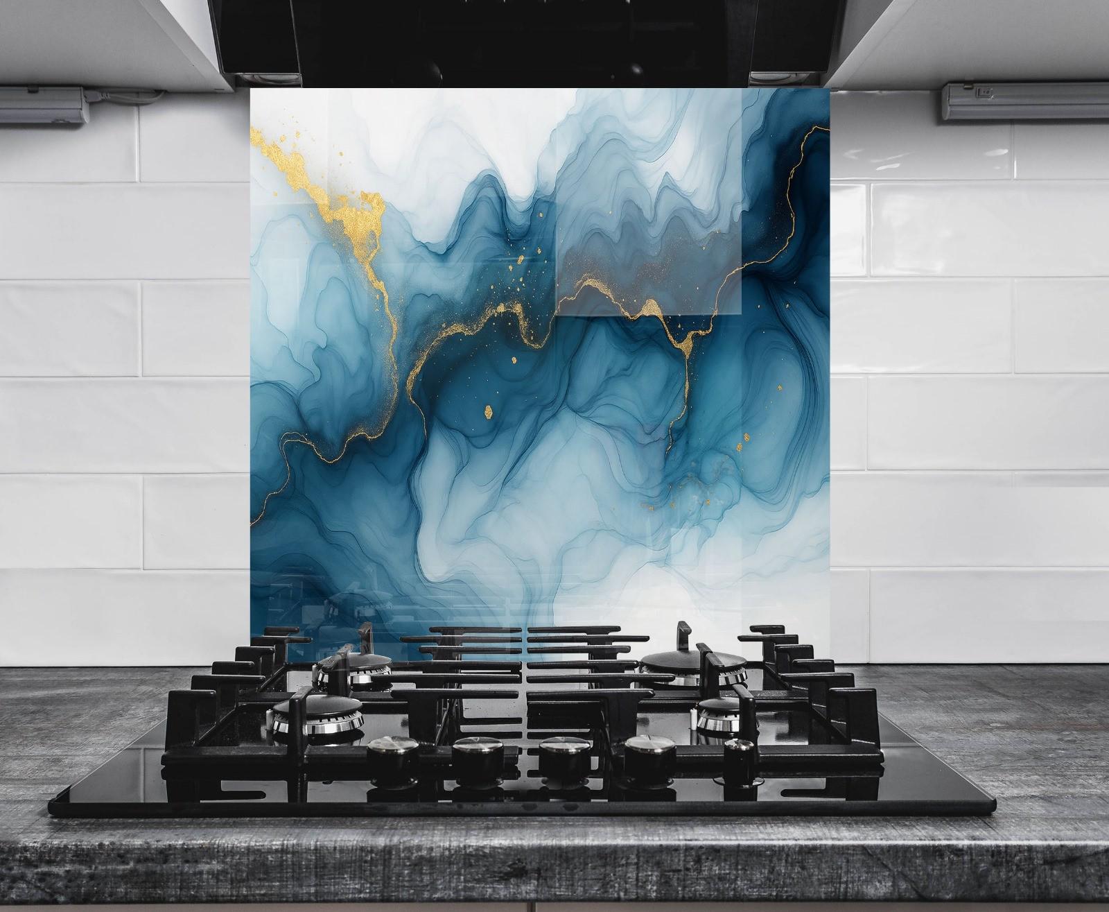 a stove top with a painting on top of it