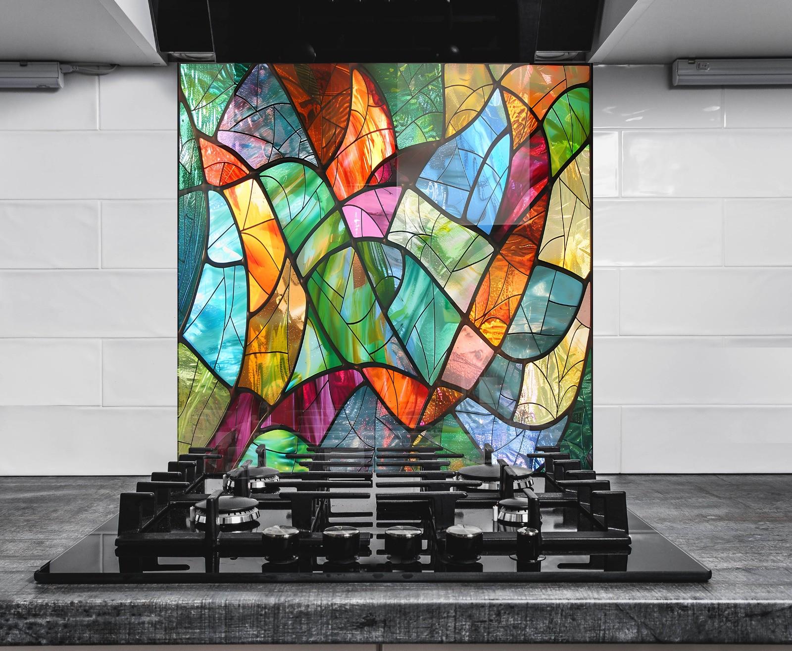Tempered Glass Kitchen Backsplash: Abstract Art Stove Cover