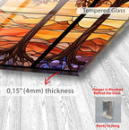 The image is a close-up of a stained glass window, with a red arrow pointing to the thickness of the glass.