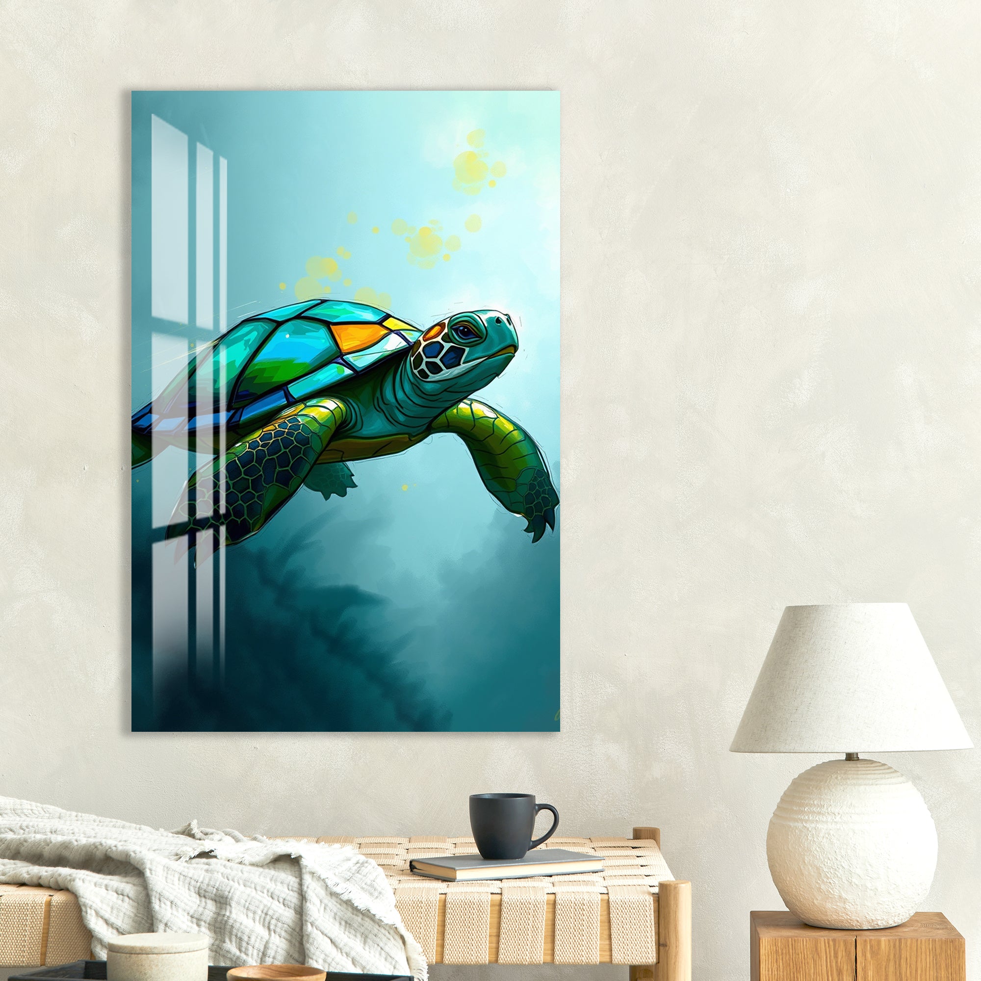 Sea Turtle Glass Wall Art – Vibrant Ocean-Inspired Animal Decor