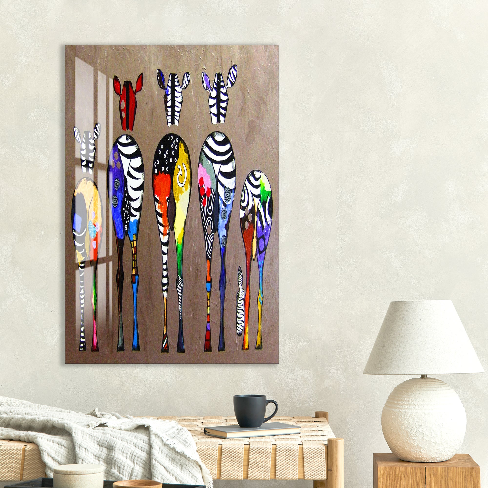 Colorful Zebra Glass Wall Art – Modern Abstract Animal Print