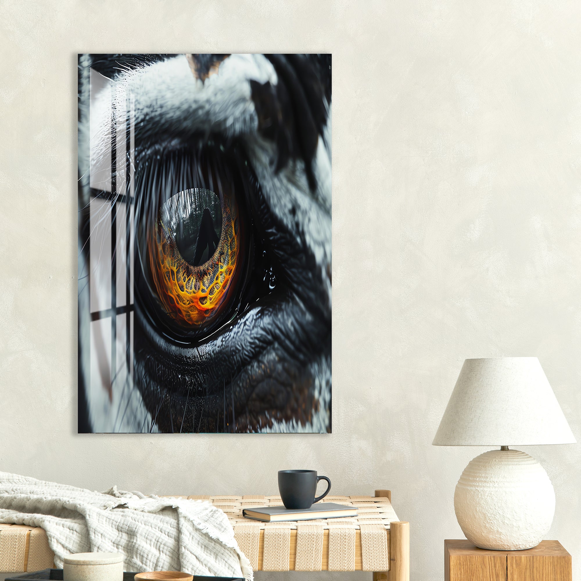 Fiery Tiger Eye Glass Wall Art – Bold Animal-Inspired Modern Home Decor