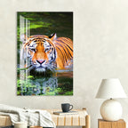 Tiger in Water Glass Wall Art – Powerful Wildlife Animal Print for Modern Decor