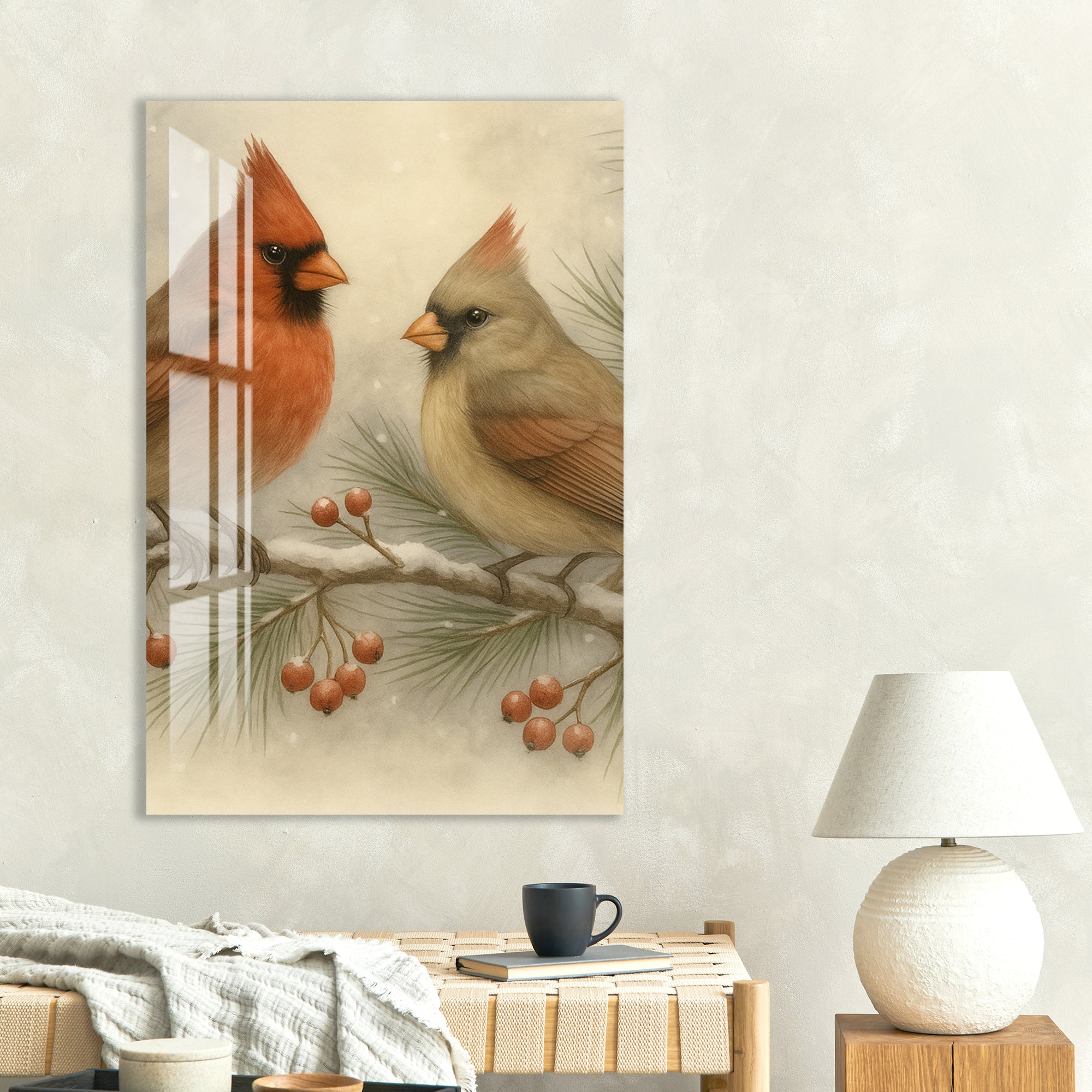 Cardinal Birds Glass Wall Art – Elegant Nature-Inspired Home Decor