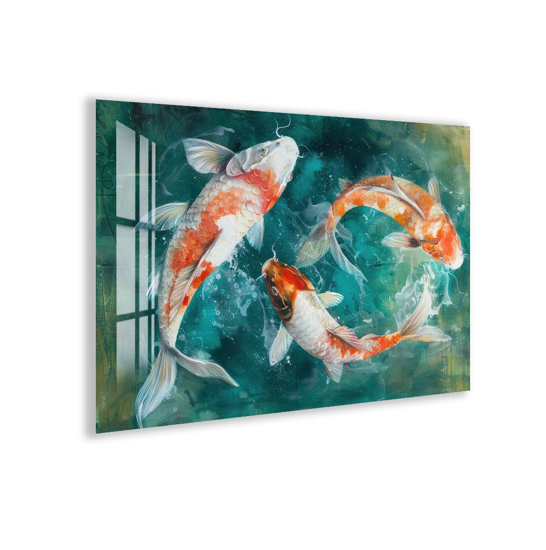 Elegant Koi Fish Glass Wall Art – Modern Japanese Inspired Animal Decor