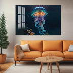 Glowing Jellyfish Glass Wall Art – Elegant Ocean-Inspired Animal Decor