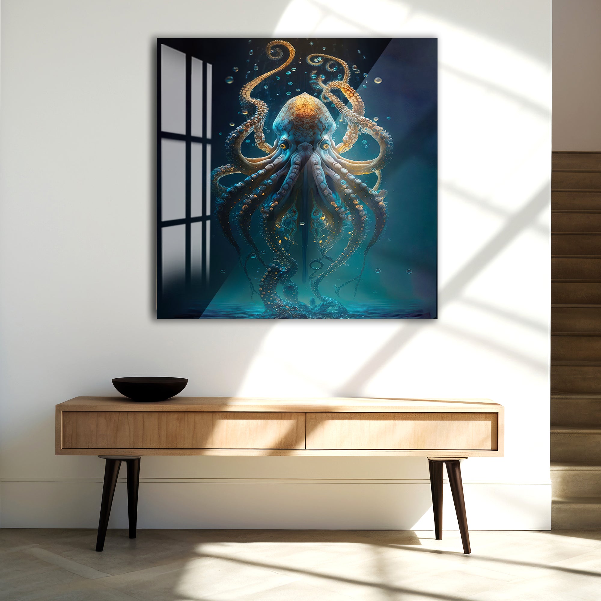 Octopus Glass Wall Art – Majestic Deep Sea Marine Life Decor