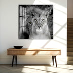 Majestic Lion and Lioness Glass Wall Art – Powerful Animal Decor for Modern Interiors