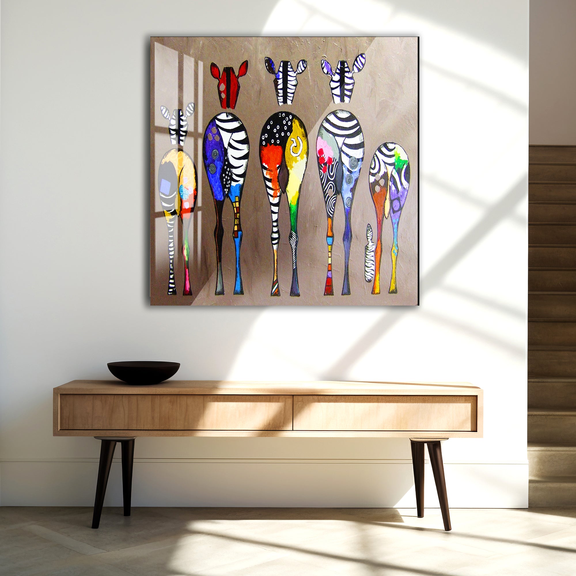Colorful Zebra Glass Wall Art – Modern Abstract Animal Print