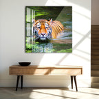 Tiger in Water Glass Wall Art – Powerful Wildlife Animal Print for Modern Decor