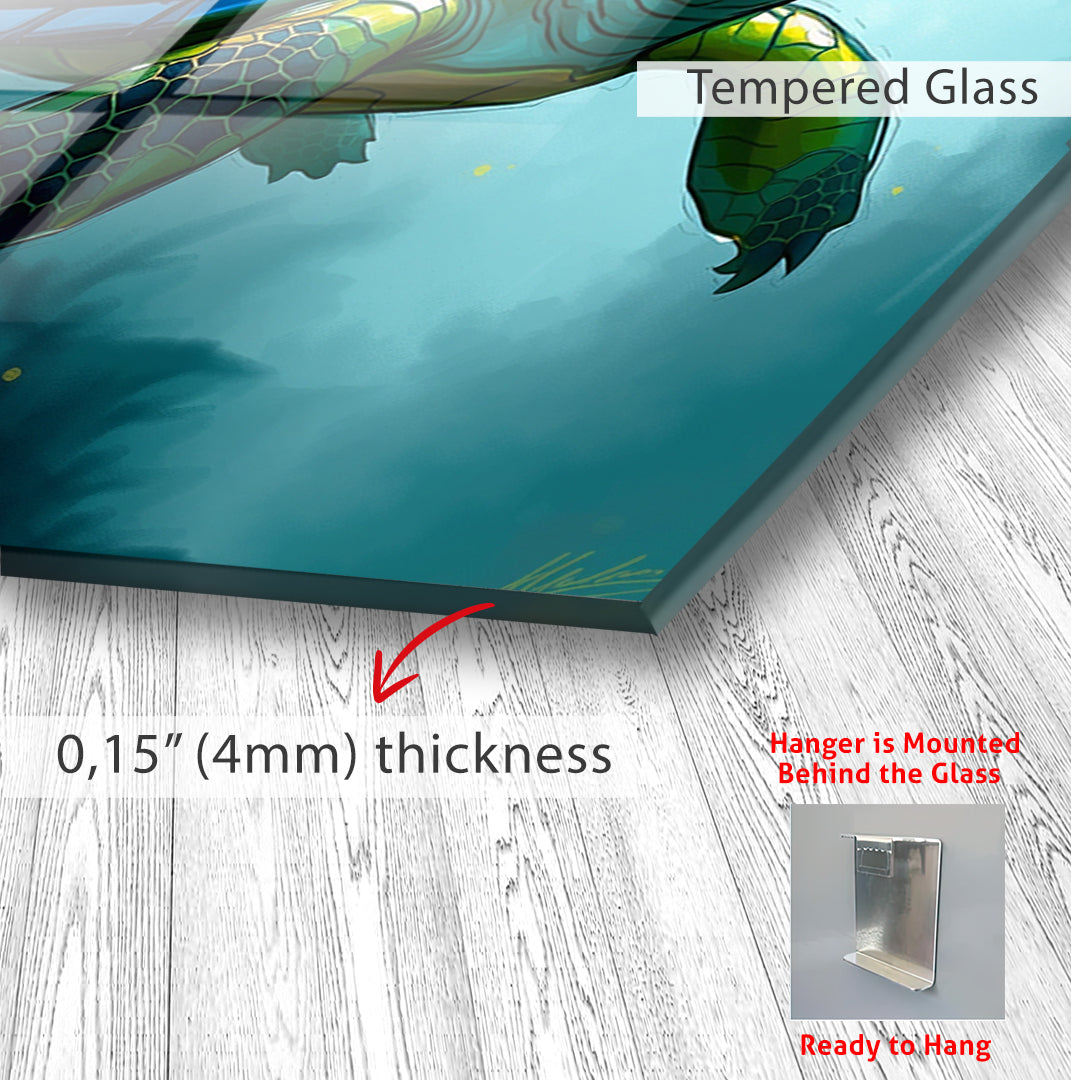 Sea Turtle Glass Wall Art – Vibrant Ocean-Inspired Animal Decor