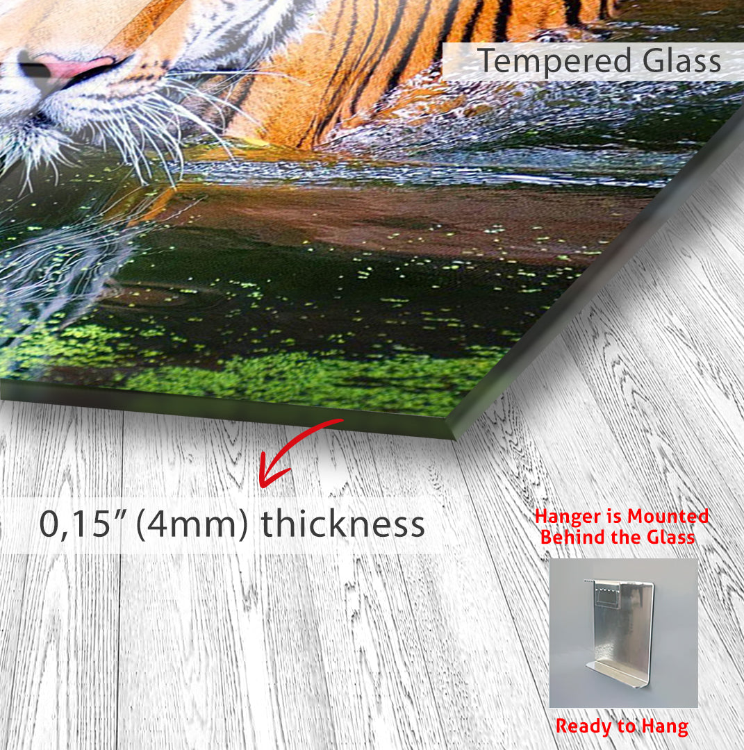 Tiger in Water Glass Wall Art – Powerful Wildlife Animal Print for Modern Decor