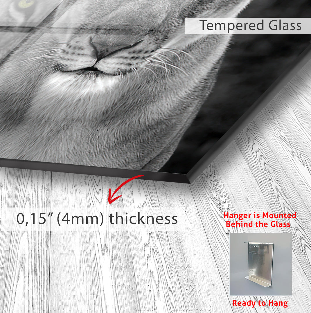 Majestic Lion and Lioness Glass Wall Art – Powerful Animal Decor for Modern Interiors