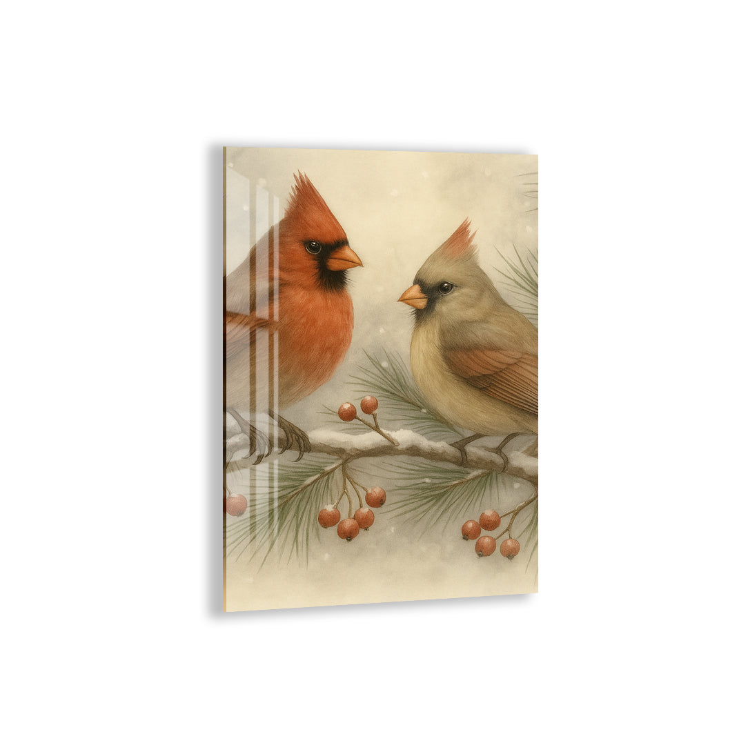 Cardinal Birds Glass Wall Art – Elegant Nature-Inspired Home Decor