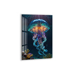 Glowing Jellyfish Glass Wall Art – Elegant Ocean-Inspired Animal Decor