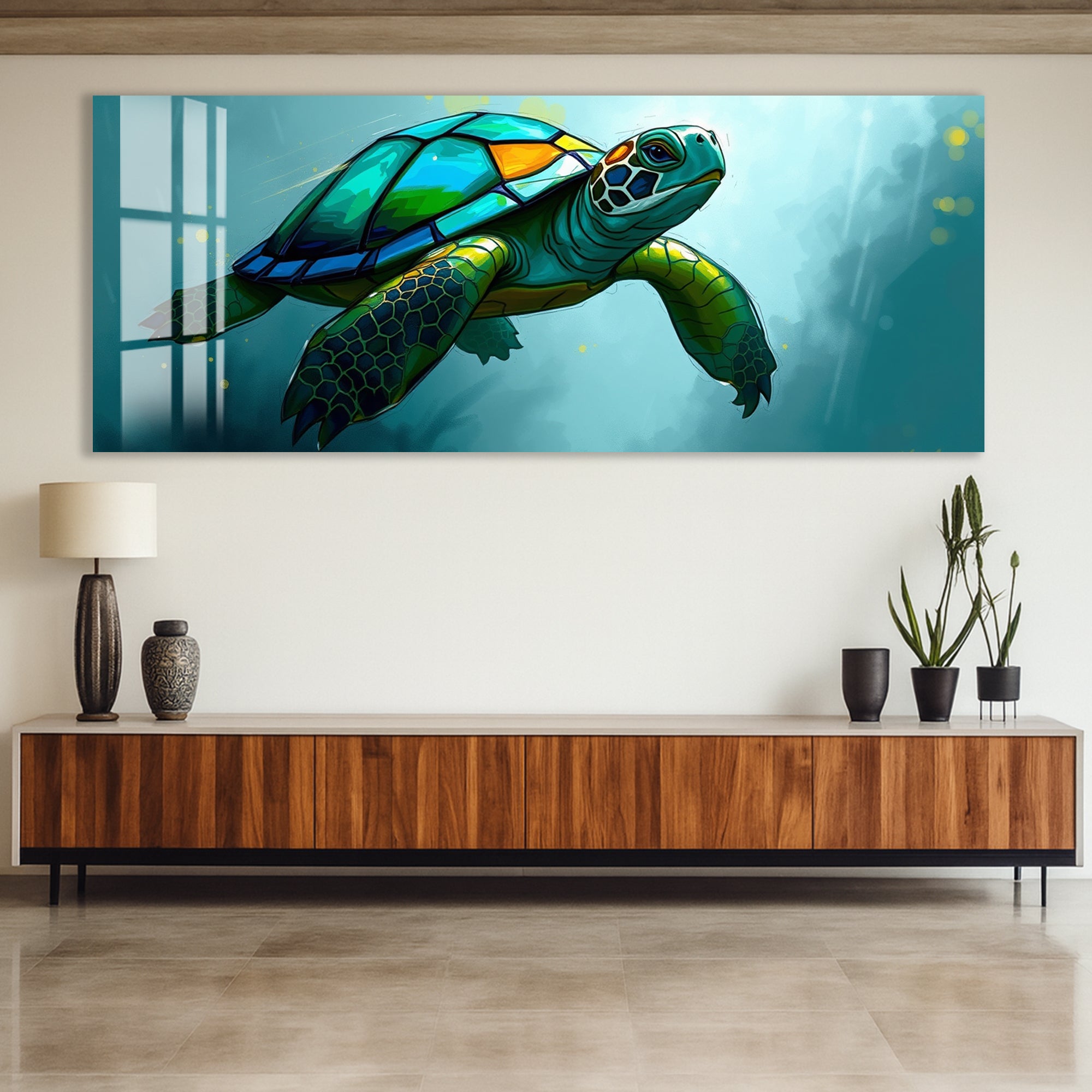 Sea Turtle Glass Wall Art – Vibrant Ocean-Inspired Animal Decor