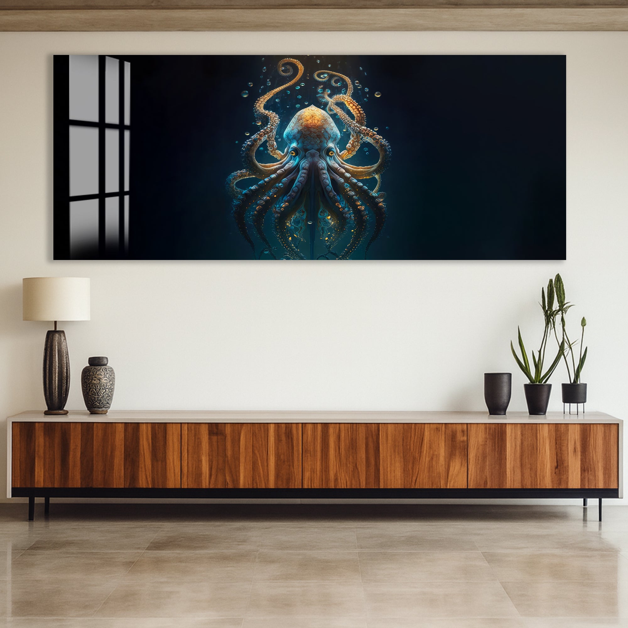Octopus Glass Wall Art – Majestic Deep Sea Marine Life Decor