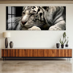 White Tiger Glass Wall Art – Elegant Wildlife Animal Print for Modern Interiors