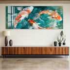 Elegant Koi Fish Glass Wall Art – Modern Japanese Inspired Animal Decor