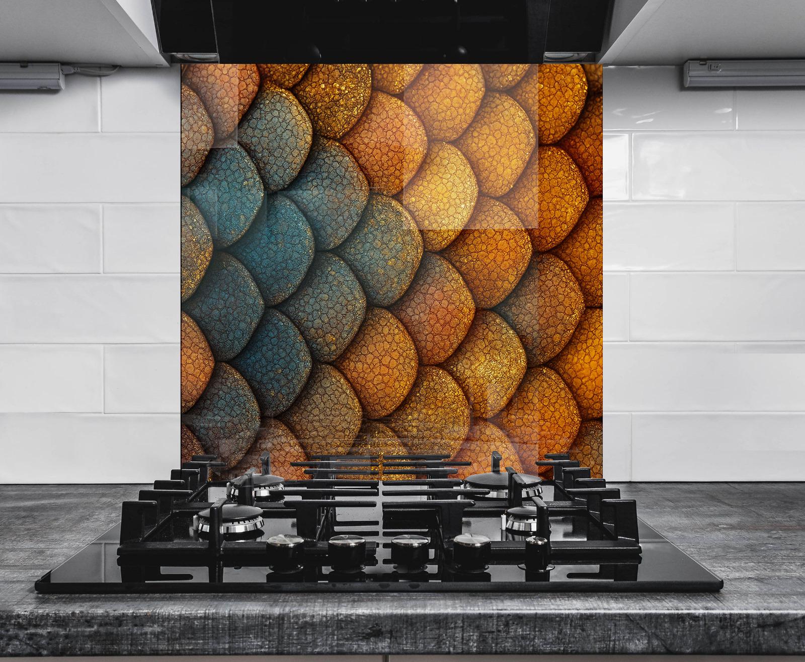 a stove top sitting in a kitchen next to a tiled wall