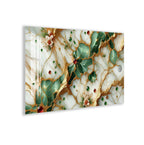 The image is a vibrant and intricate piece of art, featuring a striking pattern of green leaves and red flowers against a white background. The leaves and flowers are arranged in a way that creates a sense of depth and movement, while the white background serves to highlight the colors and patterns. The overall composition is visually captivating and draws the viewer&#39;s attention to the details and textures within the artwork.