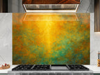 Abstract Art Tempered Glass Backsplash, Gold Black Swirl (Custom Size)