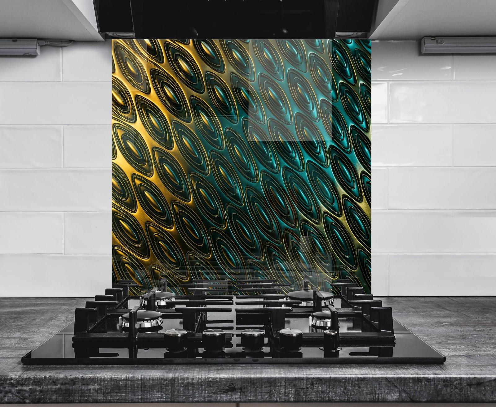 a stove top with a painting on the back of it