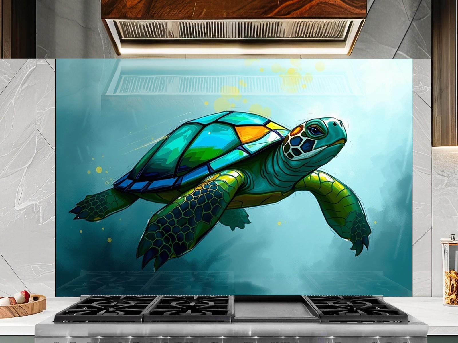Sea Turtle Tempered Glass Backsplash: Luxury Kitchen Art Panel