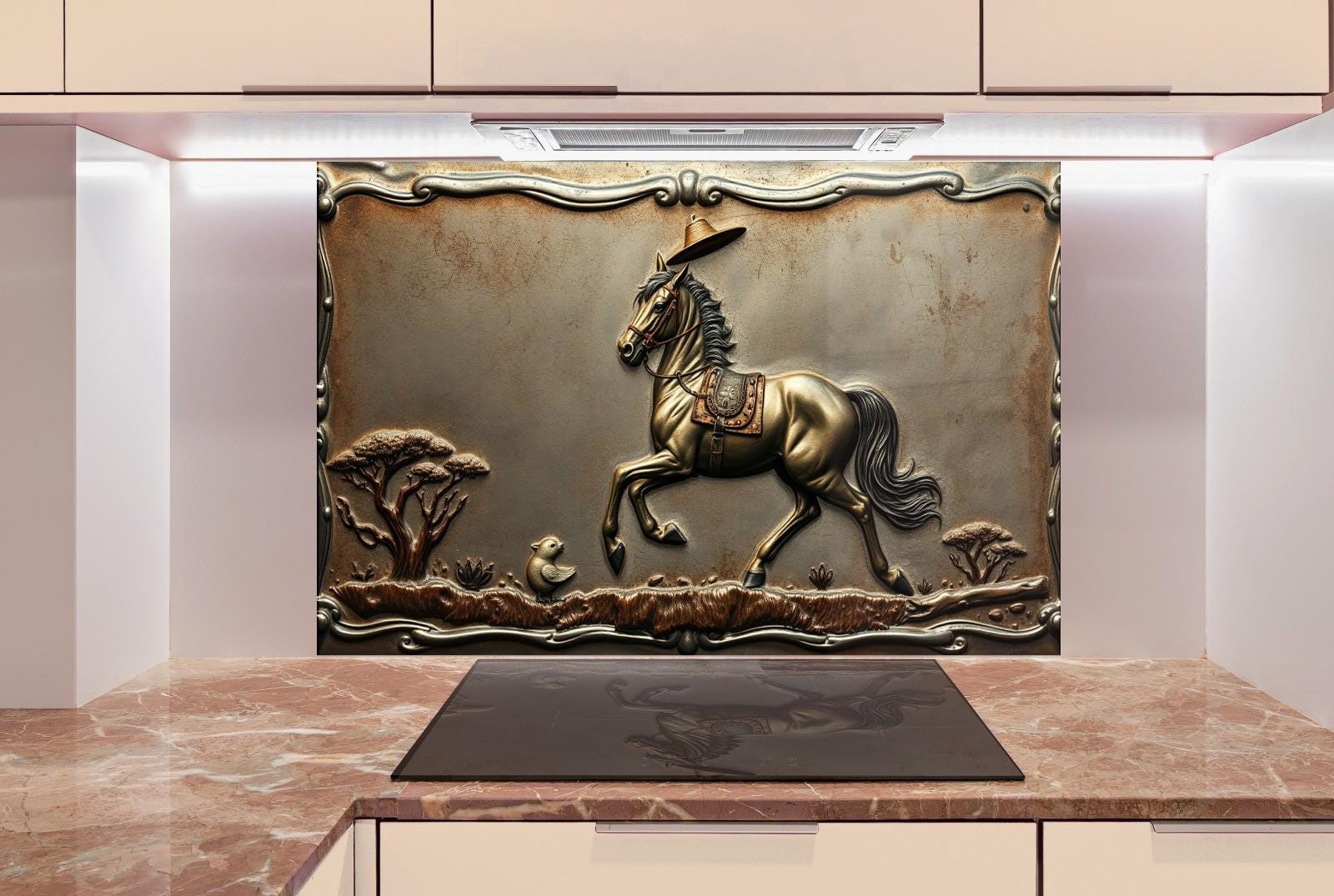 Tempered Glass Horse Kitchen Backsplash: Stove Back Cover