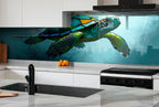 Sea Turtle Tempered Glass Backsplash: Luxury Kitchen Art Panel