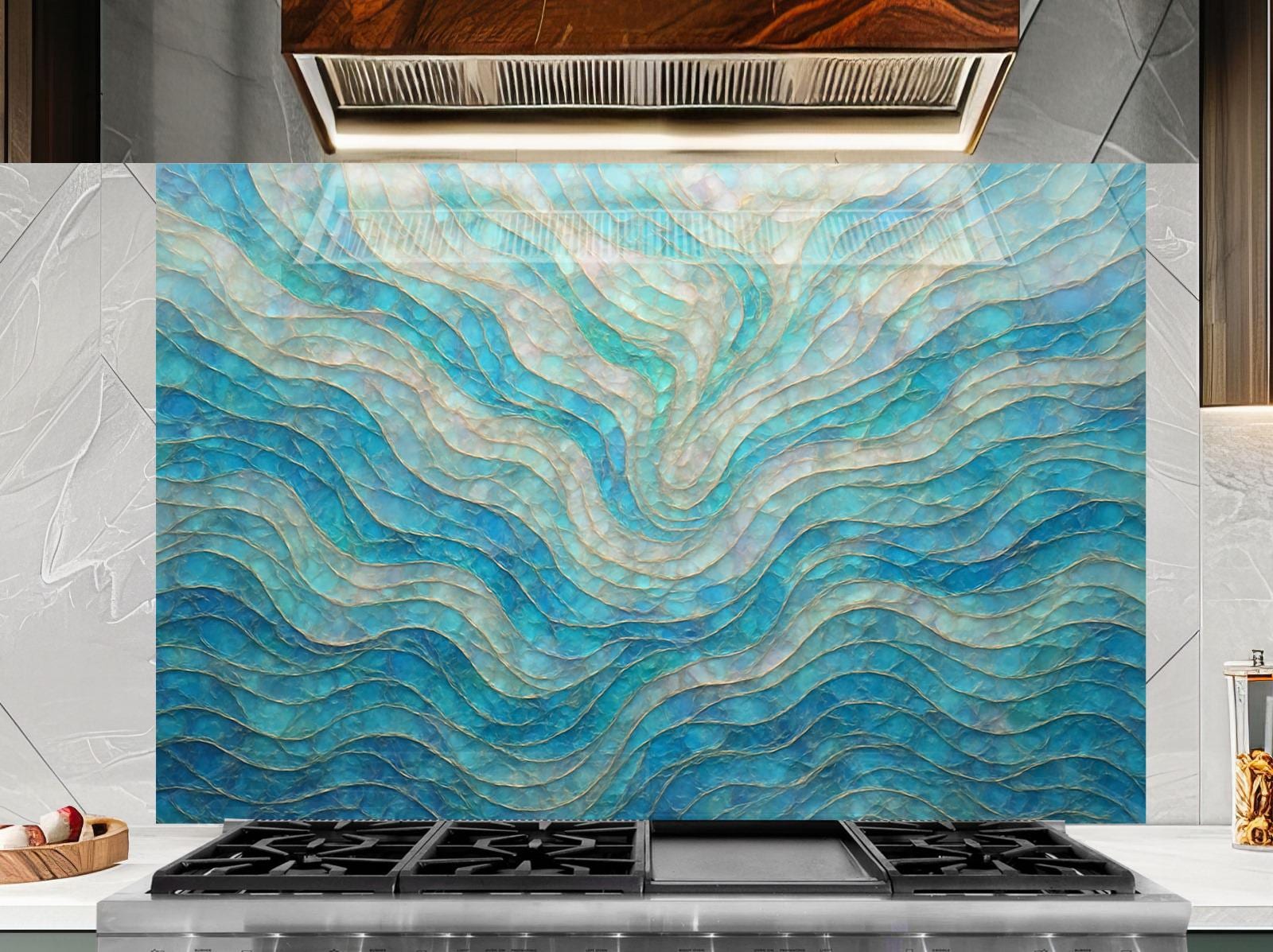 Tempered Glass Marble Backsplash: Silver Stove Back Cover, Kitchen Splashback
