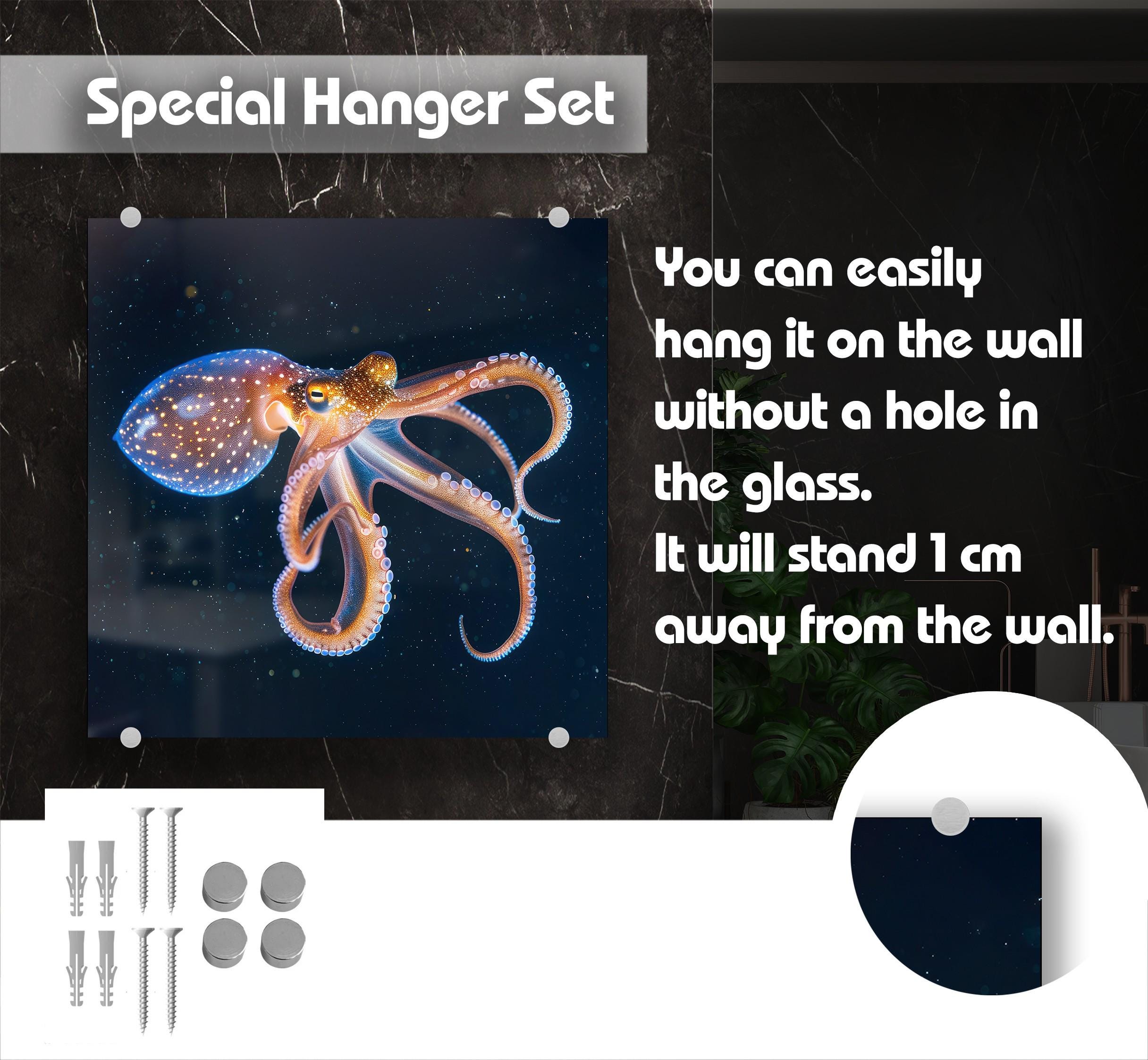 Octopus Tempered Glass Backsplash: Midnight Gold Swirl Art Panel