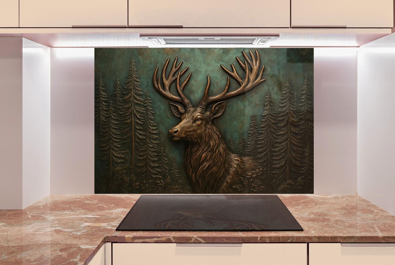 a painting of a deer with antlers on a green background