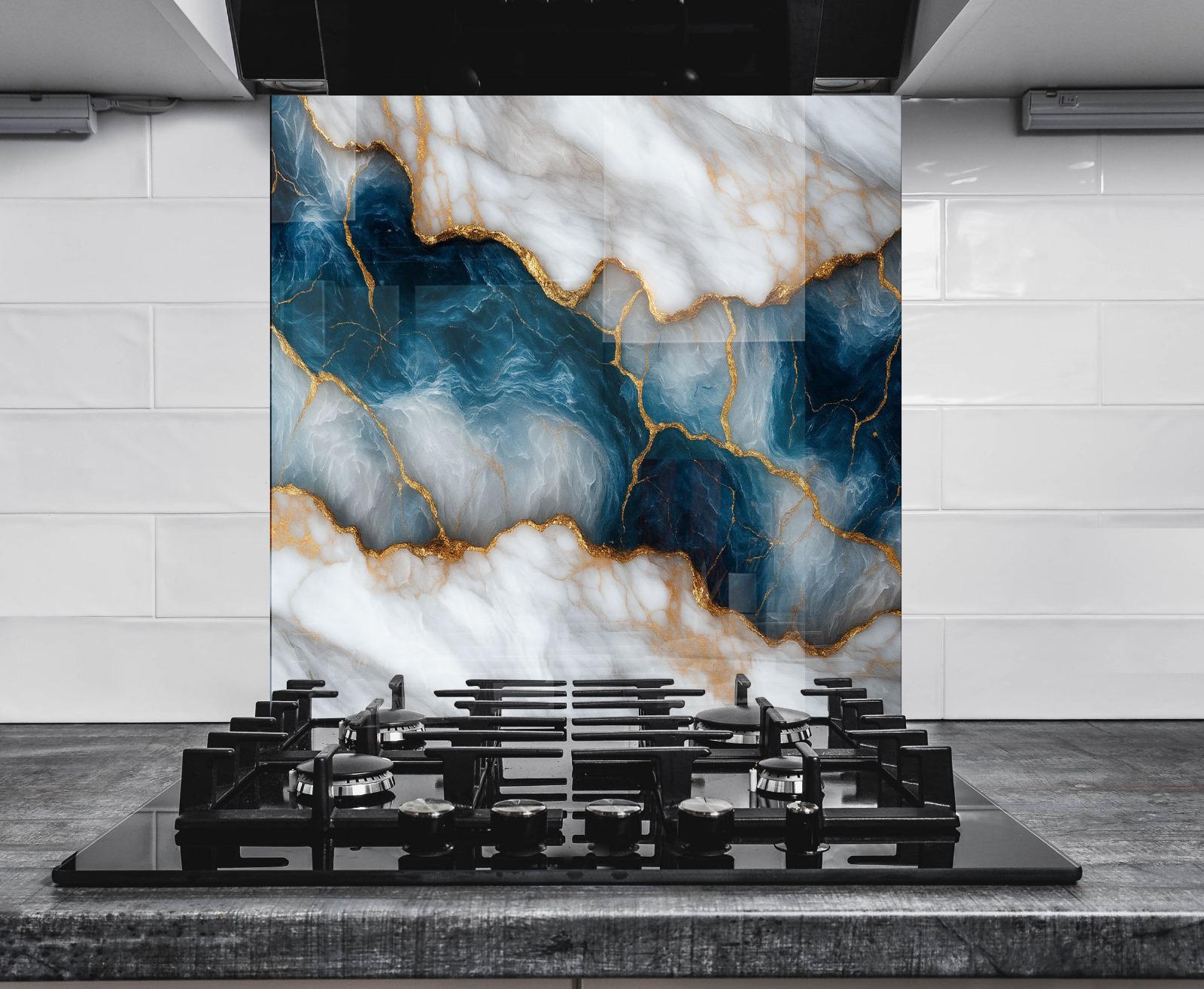 a stove top sitting inside of a kitchen next to a tiled wall