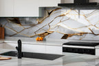 White Gold Marble Backsplash: Tempered Glass, Heat Resistant