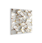 a geometric pattern with a repeating design of white and gold shapes, creating a visually striking and abstract composition.