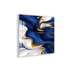 a vibrant abstract design with swirling patterns of blue and gold colors.