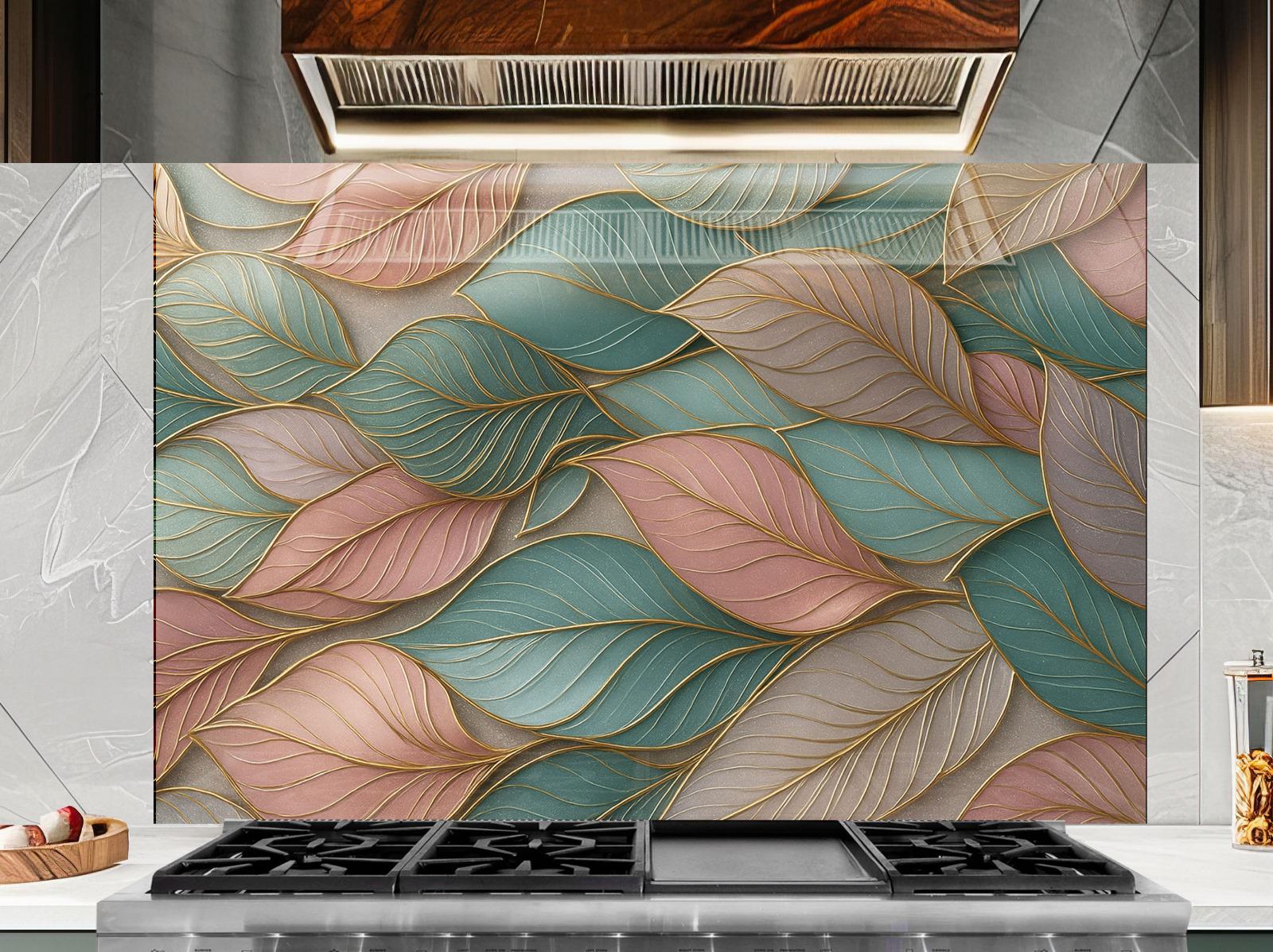 a stove top with a painting on the back of it