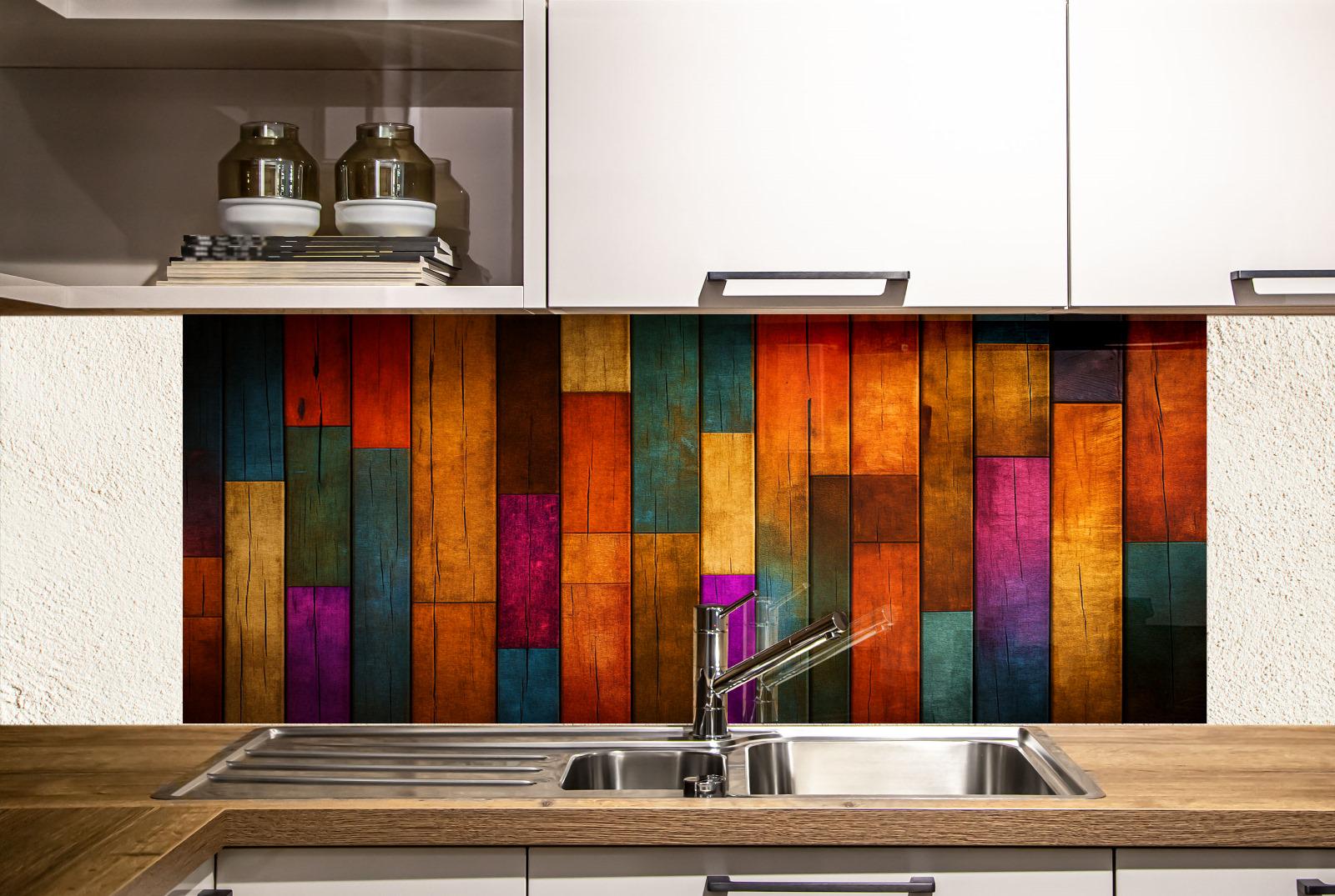 a kitchen with a sink and a wooden wall